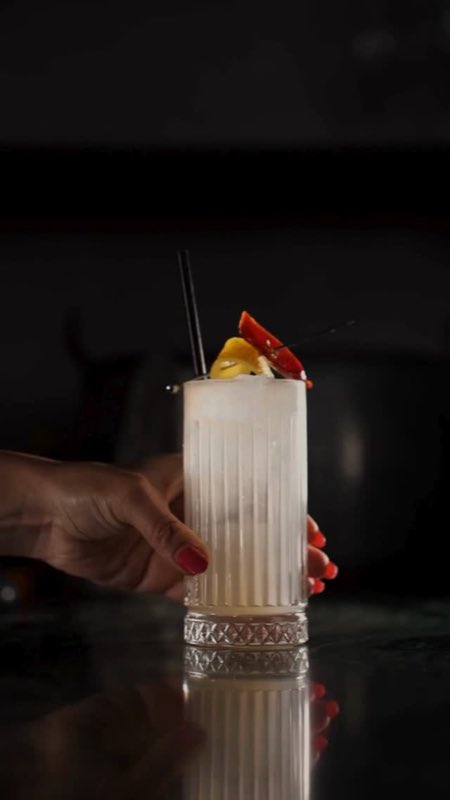 A South City cocktail served in a tall cut-glass tumbler